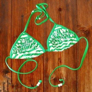 ARIZONA JEAN CO Green and White Stripes Ruffled Swimsuit Halter Top